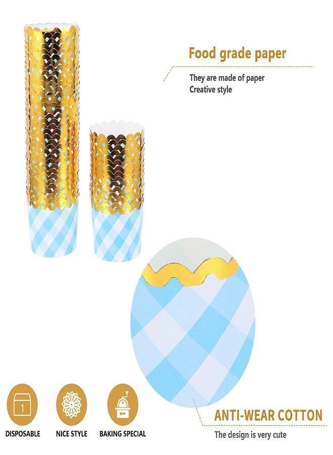 Cake Decor -Large Blue & White Checkered Muffin Cupcake Liners with Golden Border - Greaseproof, Food-Grade, Standalone Baking Cups - Pack of 50 - Image 5