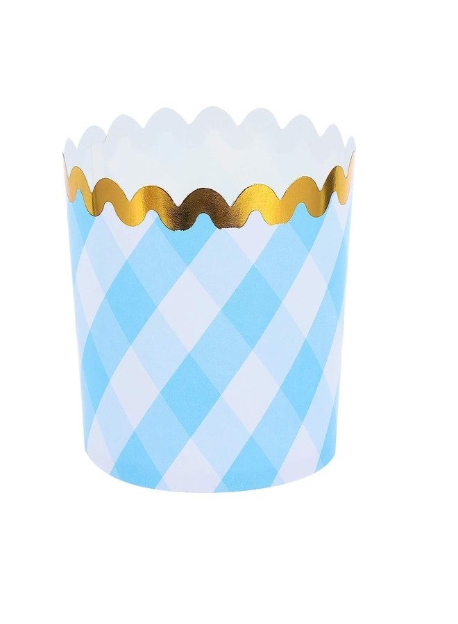 Cake Decor -Large Blue & White Checkered Muffin Cupcake Liners with Golden Border - Greaseproof, Food-Grade, Standalone Baking Cups - Pack of 50 - Image 1