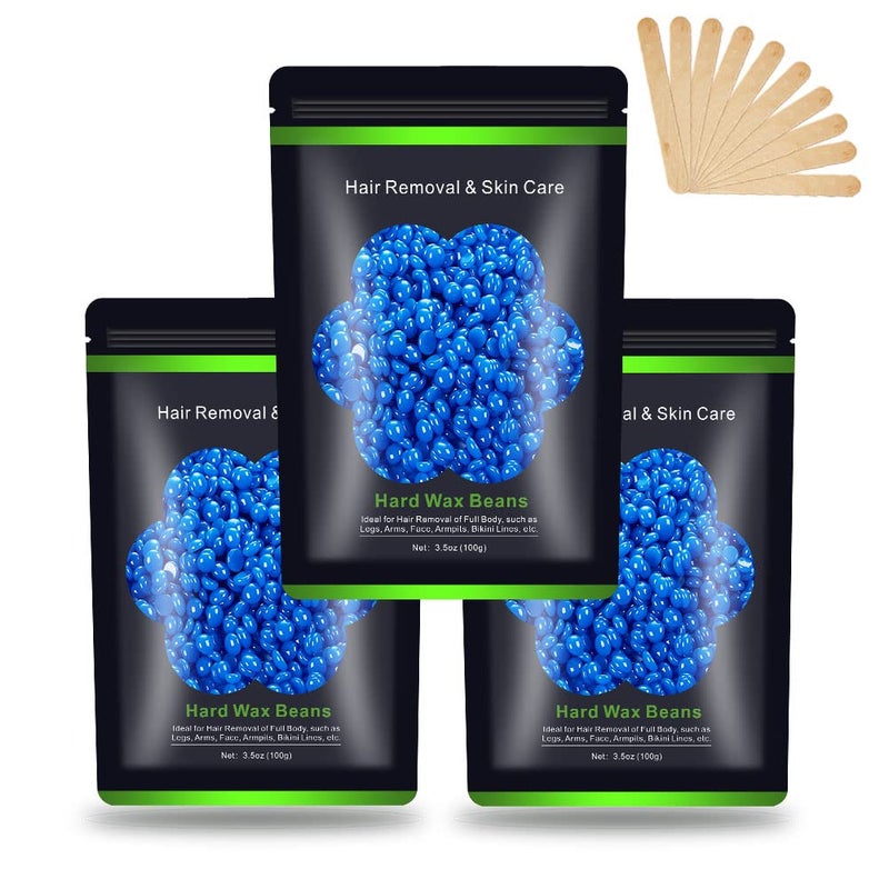 Wax Beads for Hair Removal 105oz 300g Auperwel Hard Wax Beads Beans for Sensitive Skin Brazilian Waxing Face Bikini Eyebrow Legs Painless for Women Men 3 packs Kit with 10 Sticks