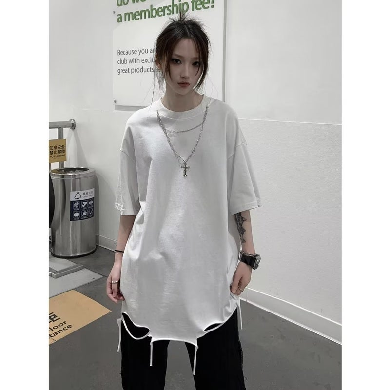 Summer White Cotton Short-Sleeved T-Shirt for Men and Women Ins K-Style Hong Kong Style Trendy Hanging Chain Half-Sleeved T-Shirt 2025 Spring and Summer t - Image 2