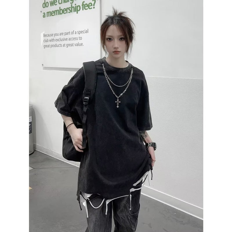 Summer White Cotton Short-Sleeved T-Shirt for Men and Women Ins K-Style Hong Kong Style Trendy Hanging Chain Half-Sleeved T-Shirt 2025 Spring and Summer t - Image 1