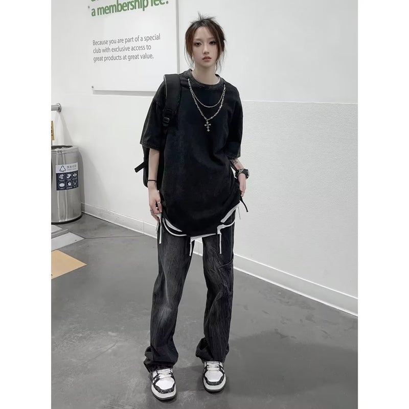 Summer White Cotton Short-Sleeved T-Shirt for Men and Women Ins K-Style Hong Kong Style Trendy Hanging Chain Half-Sleeved T-Shirt 2025 Spring and Summer t - Image 3