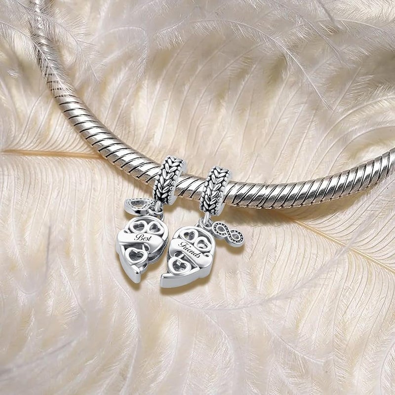 QeenseKc Mother Daughter Son Dangle Charm 2pcs Heart Love Puzzle Set Bead for Pandora Bracelet - Image 3
