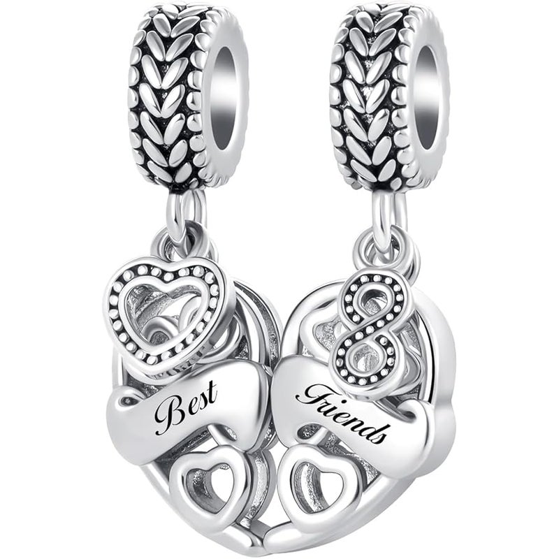 QeenseKc Mother Daughter Son Dangle Charm 2pcs Heart Love Puzzle Set Bead for Pandora Bracelet - Image 1
