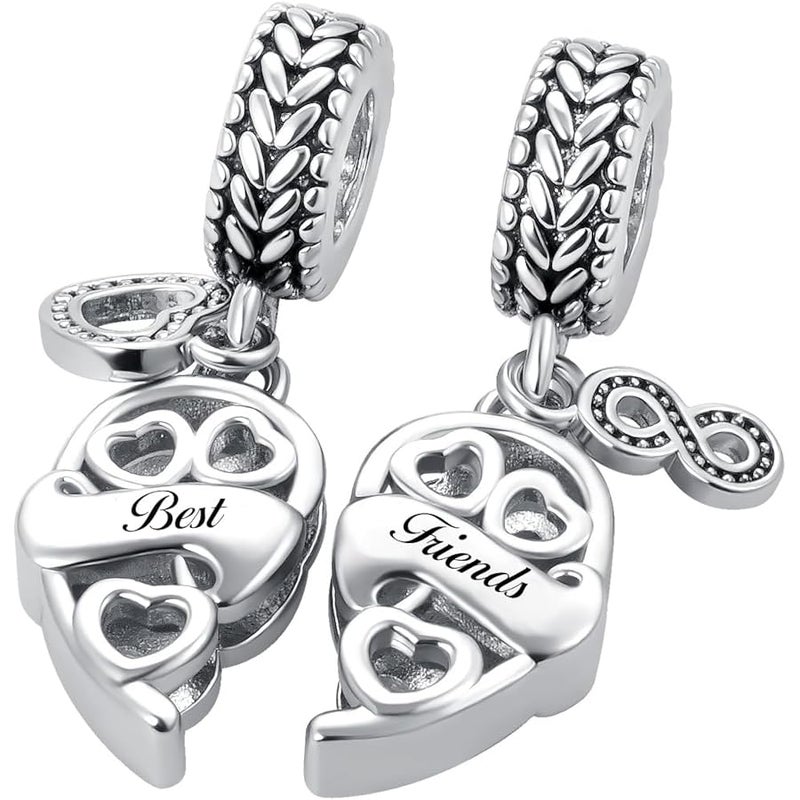 QeenseKc Mother Daughter Son Dangle Charm 2pcs Heart Love Puzzle Set Bead for Pandora Bracelet - Image 2