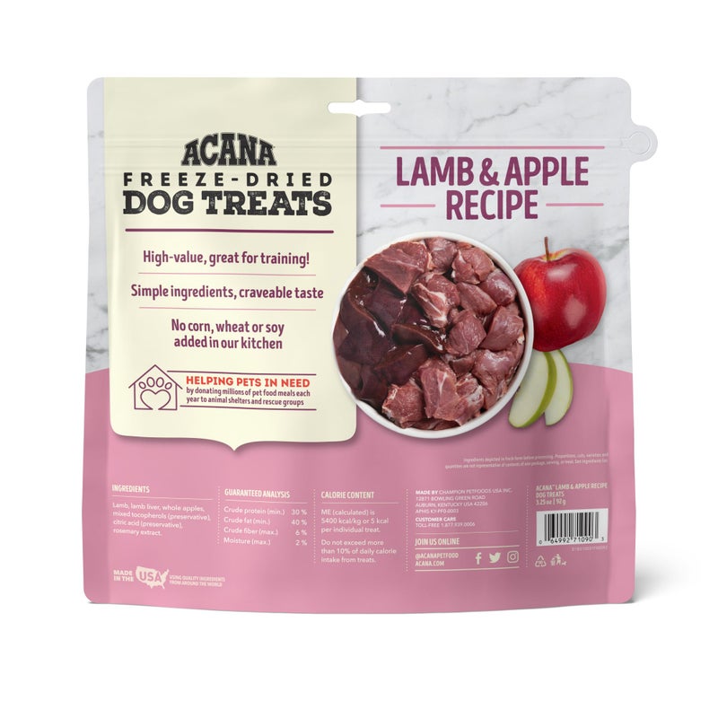 ACANA Singles Grain Free Dog Treats Limited Ingredients & Freeze-Dried Lamb & Apple Recipe 3.25oz Bag - Image 2