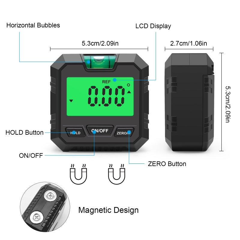Digital Electronic Level and Angle Gauge, Angle Finder with Bubble Level and Magnetic Base, Digital Inclinometer Angle Measuring Tool for Woodworking, Construction and Machinery - Image 4