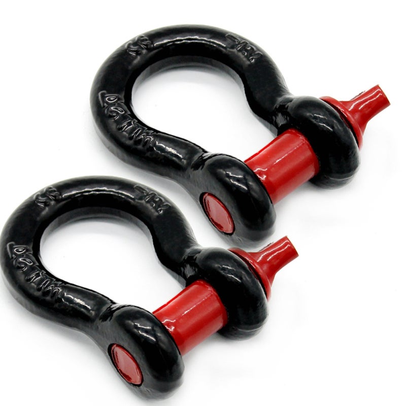 Tow Shackle 2 Pack 45# Heat-Treated Steel 8T Breaking Force - High Brightness Rustproof Red & Black Spray-Painted D Ring Shackle for Off-Road Vehicle Towing - Image 1