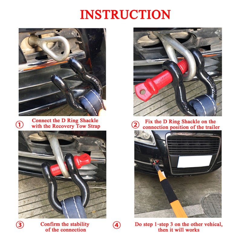 Tow Shackle 2 Pack 45# Heat-Treated Steel 8T Breaking Force - High Brightness Rustproof Red & Black Spray-Painted D Ring Shackle for Off-Road Vehicle Towing - Image 4