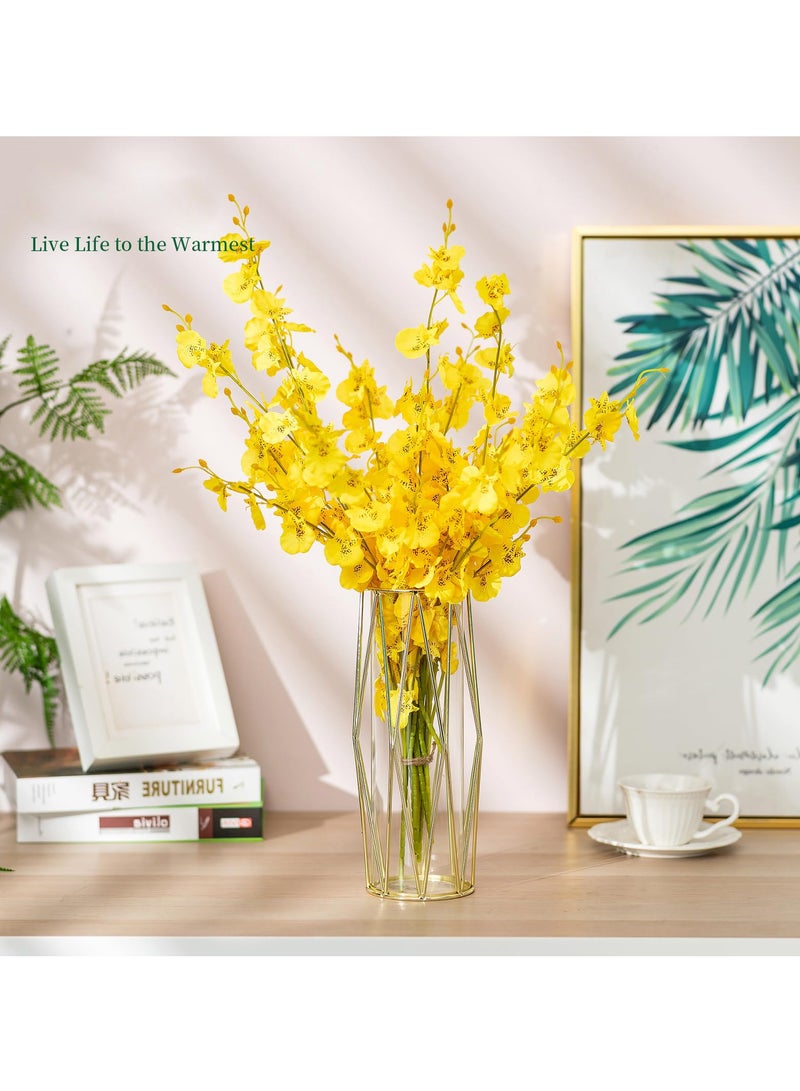 SYOSI Gold Modern Flower Vases for Centerpieces, Set of 2, 11-Inch Large Glass Vase with Metal Stand, Wide Big Tall Geometric Flower Holders for Wedding, Home Decor - Image 3