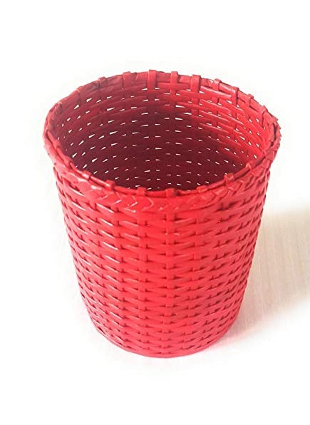Sonas Creation Sonas Creation Paperus Small Size 8 Inch TALL 5 Liter Red Color OpenTop Dustbin Waste Basket Trashcan Storage Basket Indoor Planter Ecofriendly Handmade of Paper Ropes  - Image 2
