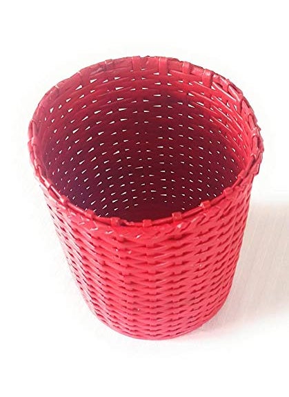 Sonas Creation Sonas Creation Paperus Small Size 8 Inch TALL 5 Liter Red Color OpenTop Dustbin Waste Basket Trashcan Storage Basket Indoor Planter Ecofriendly Handmade of Paper Ropes  - Image 3