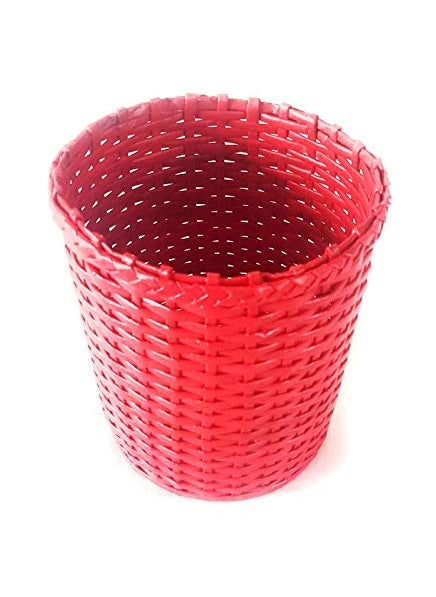 Sonas Creation Sonas Creation Paperus Small Size 8 Inch TALL 5 Liter Red Color OpenTop Dustbin Waste Basket Trashcan Storage Basket Indoor Planter Ecofriendly Handmade of Paper Ropes  - Image 1