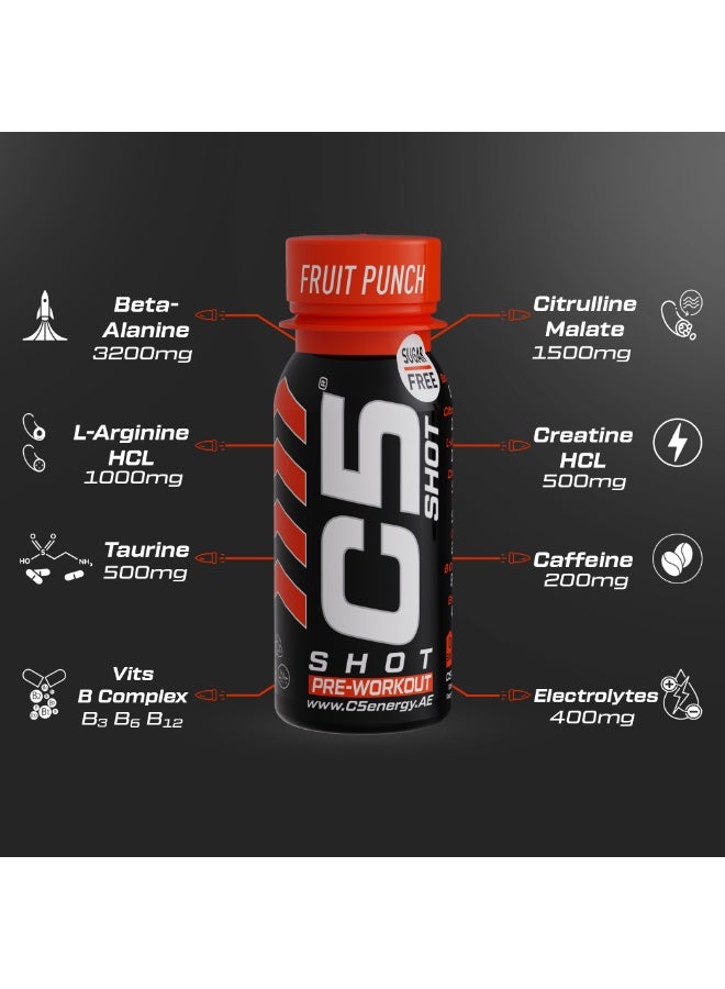 C5 Energy Pre-Workout Shot 80 Ml Fruit Punch Flavor Pack of 12 - Image 3