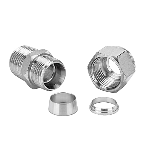 Pysrych 304 Stainless Steel Compression Fitting 1/2" Tube OD x 1/2" NPT Male Coupler Straight Adapter Connect with Double Ferrules Pack of 2 - Image 4