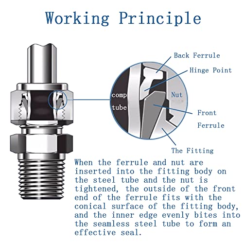 Pysrych 304 Stainless Steel Compression Fitting 1/2" Tube OD x 1/2" NPT Male Coupler Straight Adapter Connect with Double Ferrules Pack of 2 - Image 5