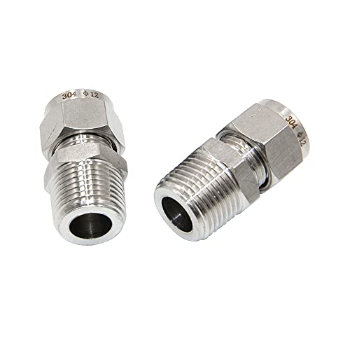 Pysrych 304 Stainless Steel Compression Fitting 1/2" Tube OD x 1/2" NPT Male Coupler Straight Adapter Connect with Double Ferrules Pack of 2 - Image 2