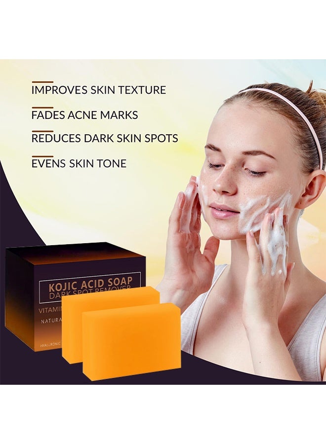 Kojic Acid Soap Dark Spot Remover, Natural Turmeric Soap Bars with Vitamin C, Retinol, Collagen for Hyperpigmentation - Original Japanese Complex Infused with Hyaluronic Acid, Vitamin E, Shea Butter and Castile Olive Oil for Even and Brighter Skin Tone, Face & Body (2 Pack) - Image 2