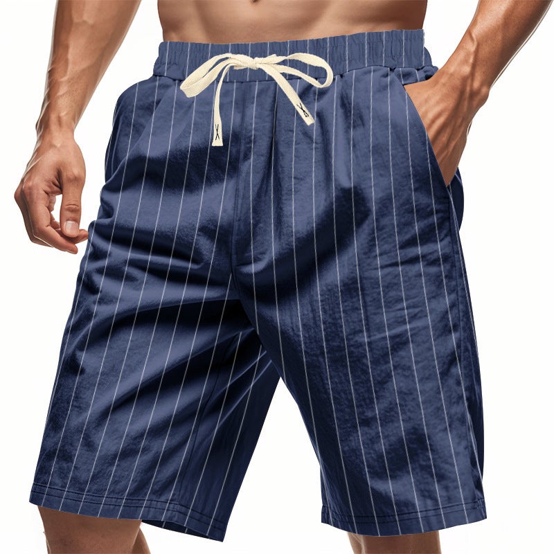 American Linen Shorts Men'S Loose Beach Breathable Striped Jacquard Lace-Up Five-Point Men'S Casual Shorts Summer - Image 5