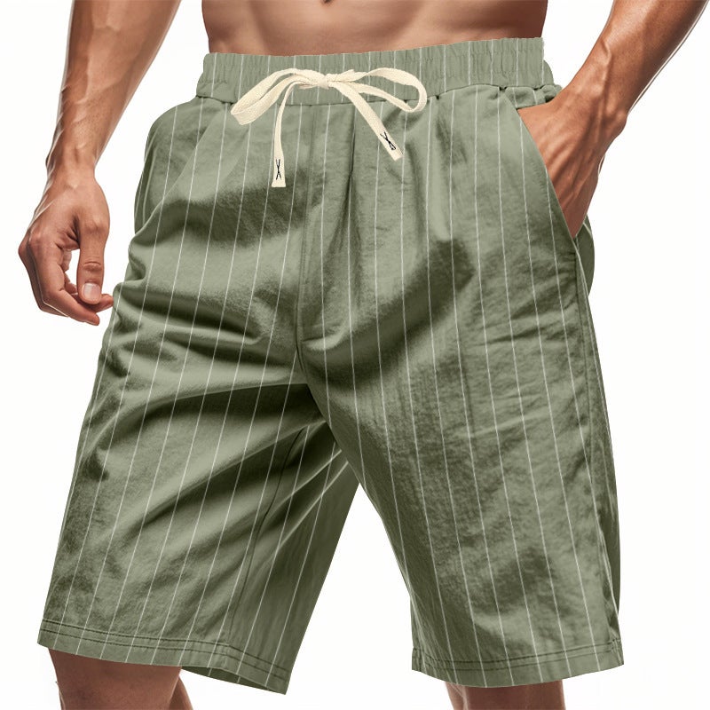 American Linen Shorts Men'S Loose Beach Breathable Striped Jacquard Lace-Up Five-Point Men'S Casual Shorts Summer - Image 3