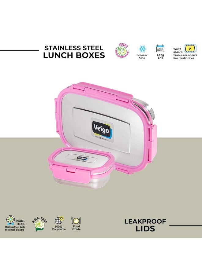 Veigo Steel Lunch Boxes for Office Men, Tiffin Box for Office Men, Lunch Box for Kids, Jumbo 950 ml, 180 ml Veg Box | Detachable Clips | Leakproof & Airtight | Durable Stainless Steel Lid | Pink - Image 5