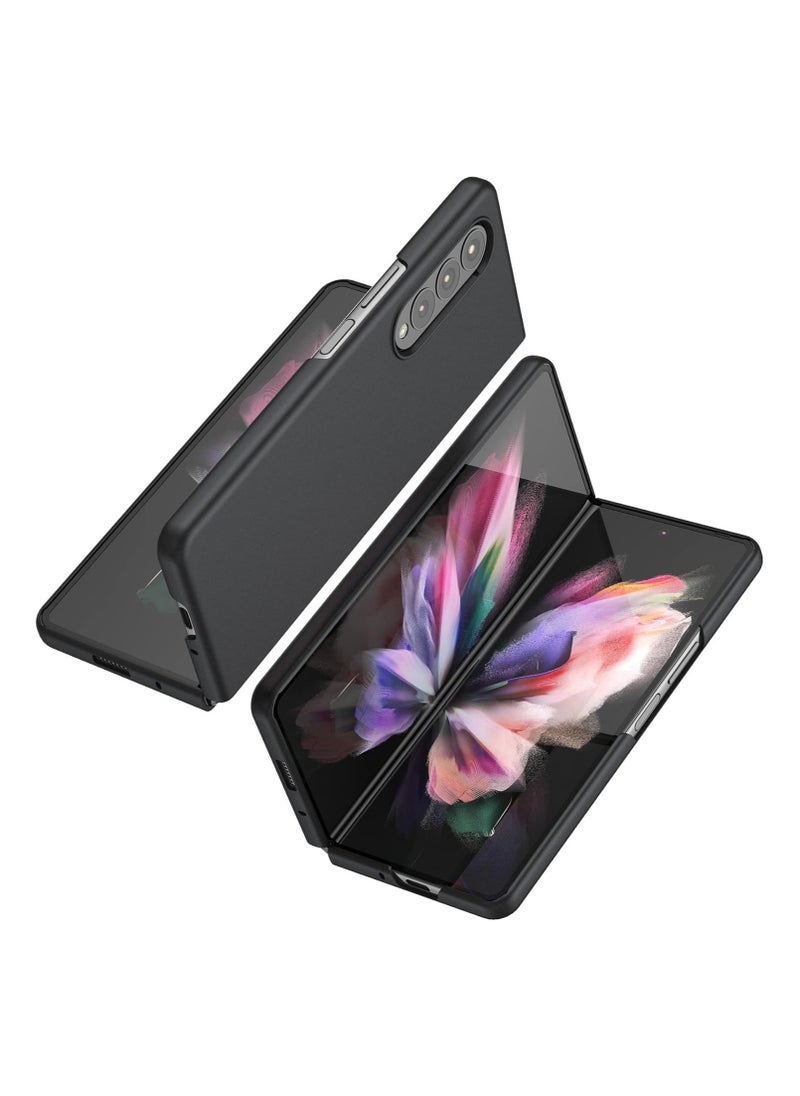 Generic Galaxy Z Fold 3 Case, Slim Folio Cover for Samsung Galaxy Z Fold 3 with Hard PC Back, Shockproof Durable Silicone Feel Case Cover for Samsung Galaxy Z Fold 3 5G 2021, Black  - Image 3