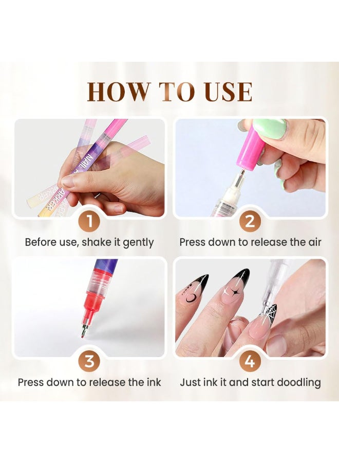 HTKCRX 12 Colors Nail Art Pens Set, Nail Art Markers Polish Pen for 3D Nail Art, Drawing Painting Liner Brush for DIY Nail Art Beauty Adorn Manicure Tools (12 colors) - Image 2
