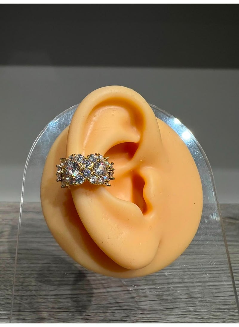 Gold-Plated Ear Cuff with Pavé Stone Cluster