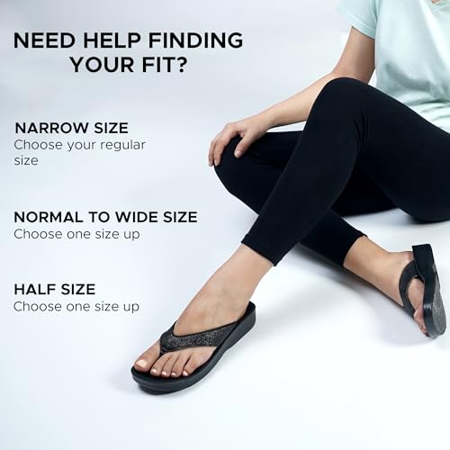 AEROTHOTIC Slip On Recovery Footwear Plantar Fasciitis Flip Flops for Women Yoga Mat Outdoor Walking Beach Ladies Arch Support Summer Thong Dressy Casual Sandals (Crystal Black, size 11) - Image 3
