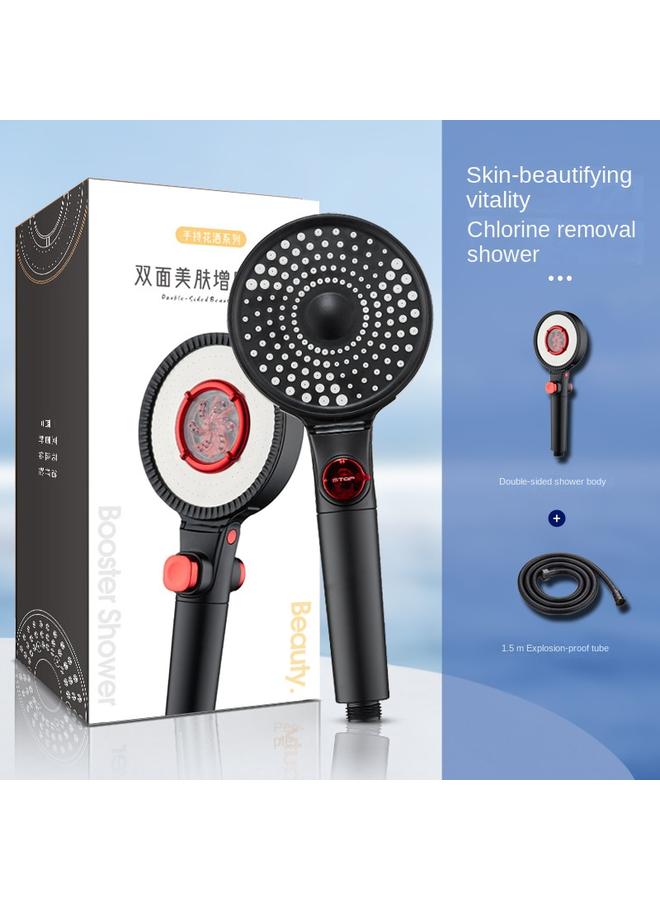 Bluejw European And American Black Wu Style Hand-held Water Purification Double-sided Shower Nozzle Pressurized Chlorine Removal And Skin Beauty Household Bathing Pressurized Shower Head  - Image 1