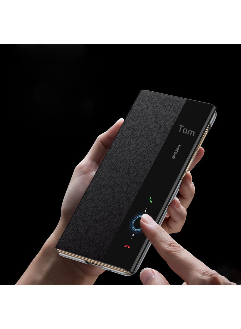 اووكاي متوافق مع جراب هواوي ميت إكس تي الجلدي، مع دعامة تعليق تخميدية، يدعم الشحن اللاسلكي، مع غطاء ذكي شفاف لهاتف هواوي ميت إكس تي (أسود) - Image 2