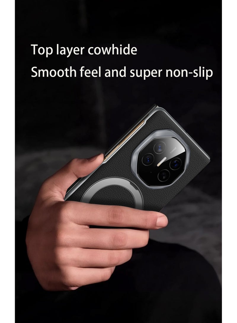 اووكاي متوافق مع جراب هواوي ميت إكس تي الجلدي، مع دعامة تعليق تخميدية، يدعم الشحن اللاسلكي، مع غطاء ذكي شفاف لهاتف هواوي ميت إكس تي (أسود) - Image 3