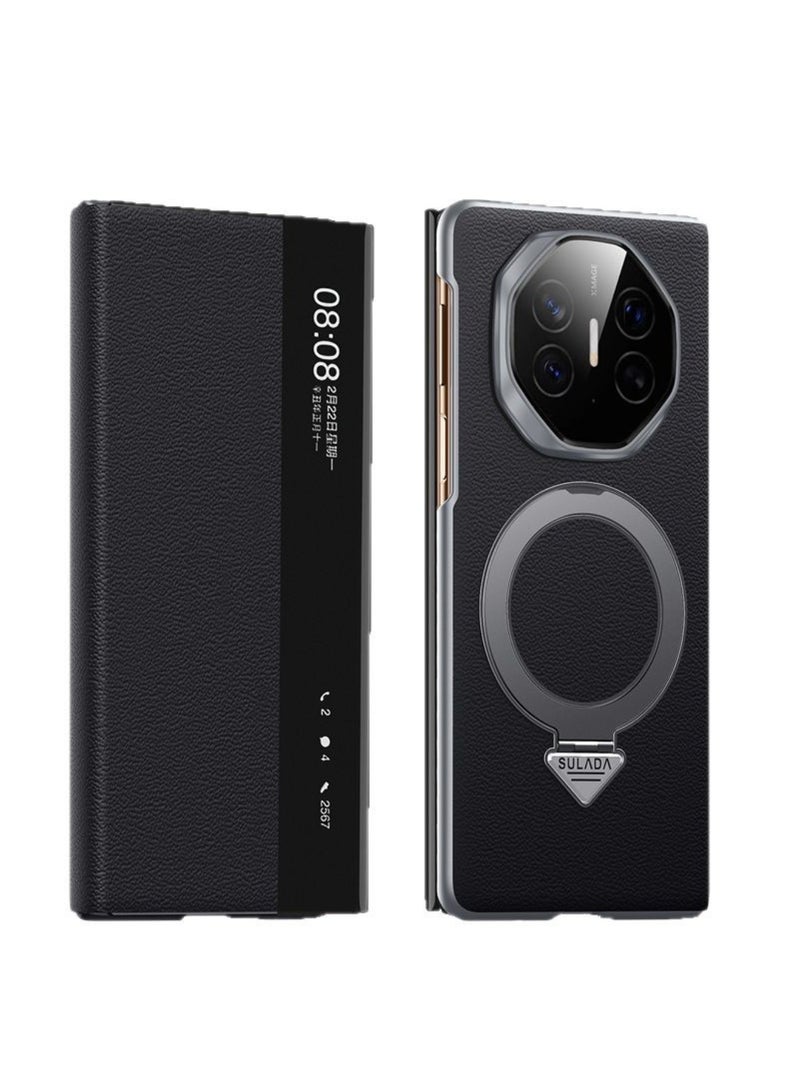 اووكاي متوافق مع جراب هواوي ميت إكس تي الجلدي، مع دعامة تعليق تخميدية، يدعم الشحن اللاسلكي، مع غطاء ذكي شفاف لهاتف هواوي ميت إكس تي (أسود) - Image 4