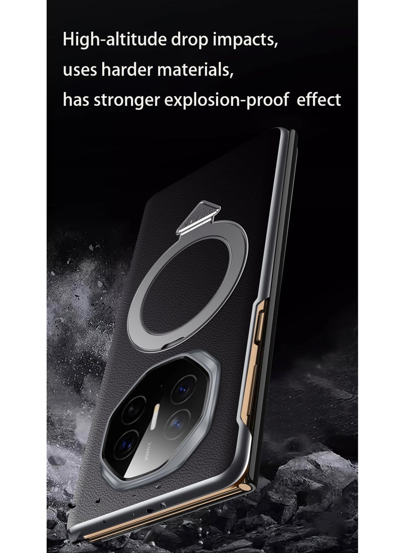 اووكاي متوافق مع جراب هواوي ميت إكس تي الجلدي، مع دعامة تعليق تخميدية، يدعم الشحن اللاسلكي، مع غطاء ذكي شفاف لهاتف هواوي ميت إكس تي (أسود) - Image 5