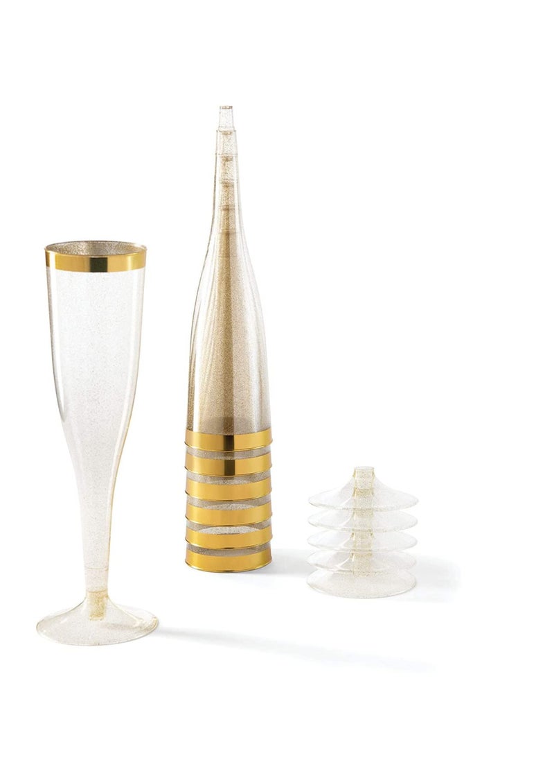 SYOSI Plastic Champagne Flutes Gold Glitter Plastic Cups 6.5 OZ Clear Plastic Cups Tumblers, Fancy Disposable Hard Plastic Cups with Gold Glitter, Premium Wedding Cups Elegant Party Cups Gold 6 Pieces  - Image 2