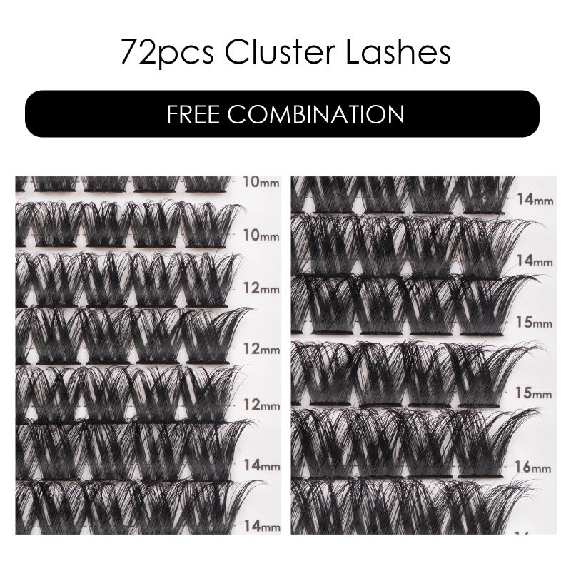 Magnetic SL Cluster Lashes 72 Individual Lashes Clusters Eyelash Extensions False Eyelashes DIY Lash Extension Reusable False Eyelashes Natural Look Mix 10-16mm-DM27 - Image 2