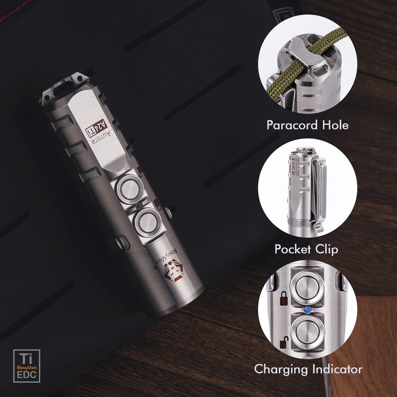 RovyVon Aurora A24 G2 Titanium LED Flashlight,1000 Lumen Pocket Flashlight with Lockout Mode,Rechargeable EDC Flahlight,7 Modes,Water Resistant for Everyday Carry, Hiking, Camping - Image 3