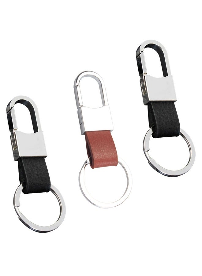 GUSGU Zinc Alloy Key Chain with Leather Heavy Duty Car Keychain with Ring Key Holder for Men and Women, 3 Pack(Black/Brown) - Image 1