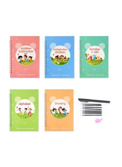 Y&D Magic Practice Copybook for Kids Reusable Handwriting Workbook Writing Book Preschools Auto Disappearing Ink Aid practice Grooves Template Design(5 Books with Pens)  - Image 1