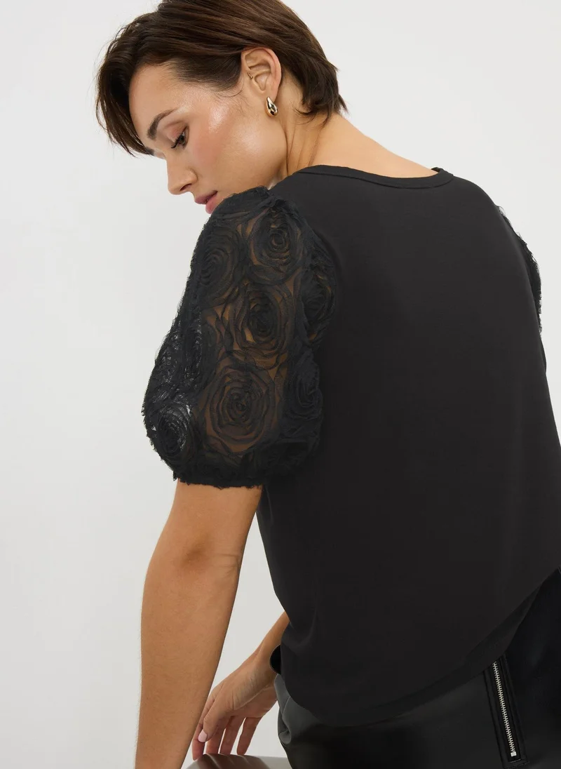 Matalan Black Black Rose Puff Sleeve Blouse for Women | Best Price UAE