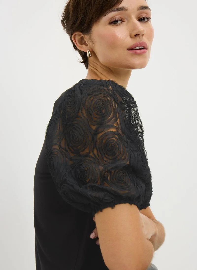 Matalan Black Rose Puff Sleeve Blouse