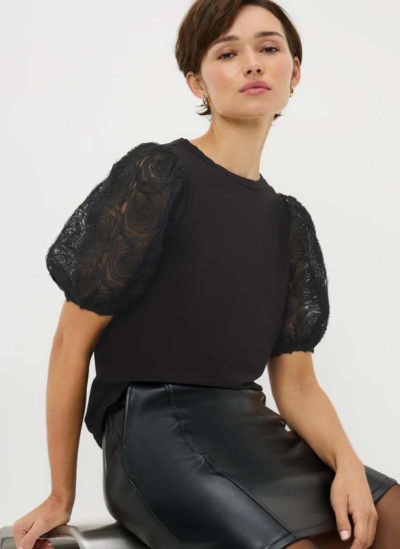 Matalan Black Rose Puff Sleeve Blouse