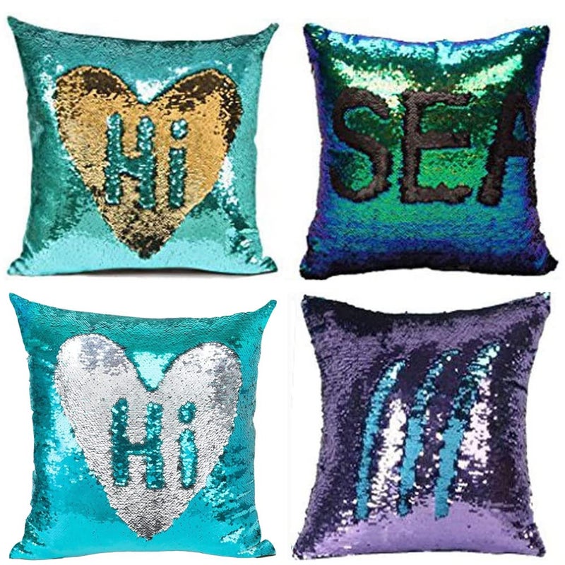 MOCOFO 4 Pack Glitter Sequins Pillow 16X16 Decorative Pillow Cover Sequin Pillowcase Magic for Party Sofa Couch Car - Image 2