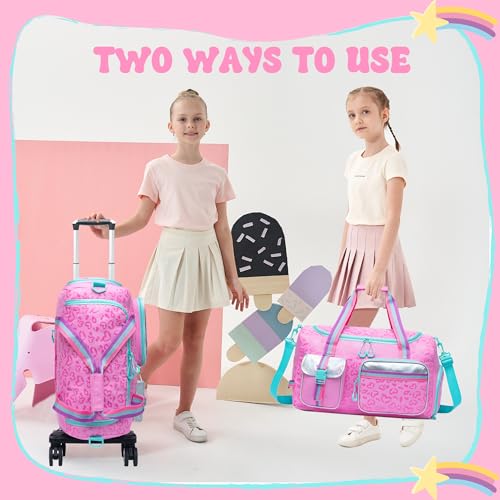 Oruiji Girls Duffel Bag With Wheels Travel Overnight Bag for Kids With Toiletry Bag Rolling Dance Duffle With Shoe Compartment - Image 3