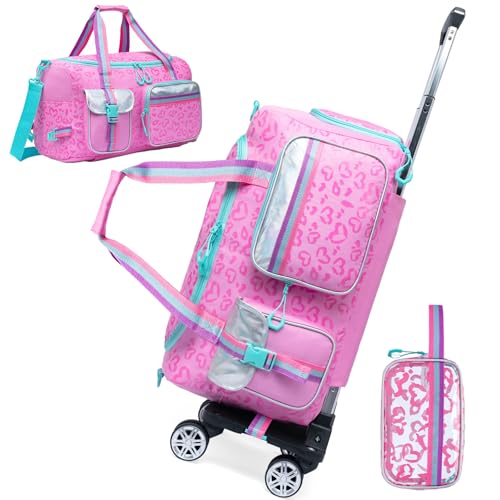 Oruiji Girls Duffel Bag With Wheels Travel Overnight Bag for Kids With Toiletry Bag Rolling Dance Duffle With Shoe Compartment - Image 1