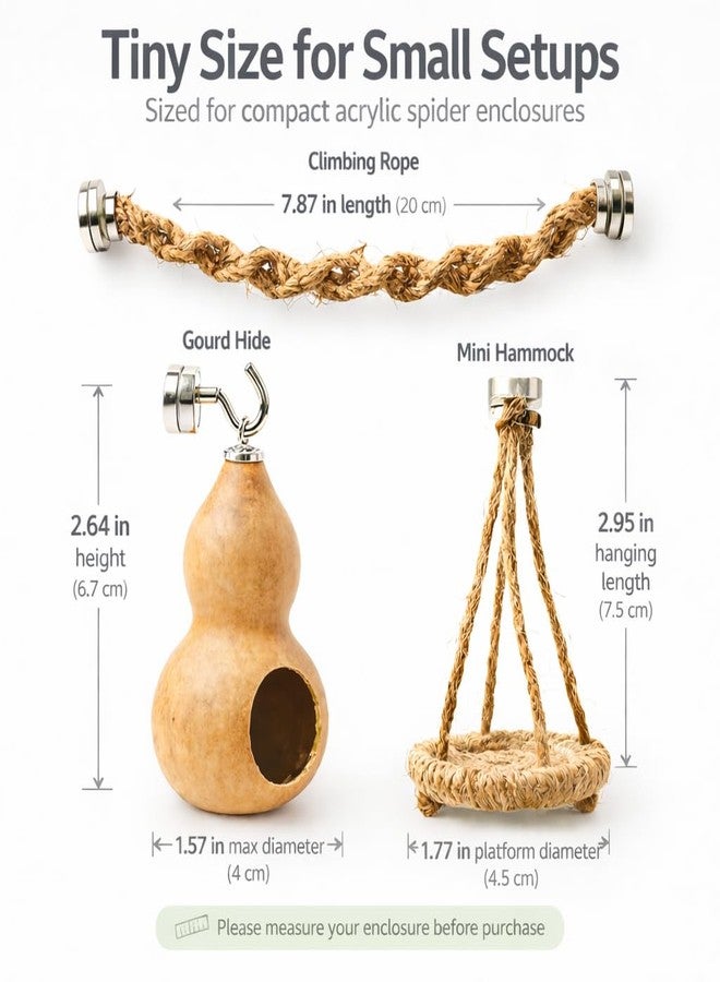 kcrygogo Jumping Spider Hide, Climb & Perch Set, Magnetic Gourd Hide, Rope Bridge & Spider Hammock for Small Arboreal Enclosures - Image 2
