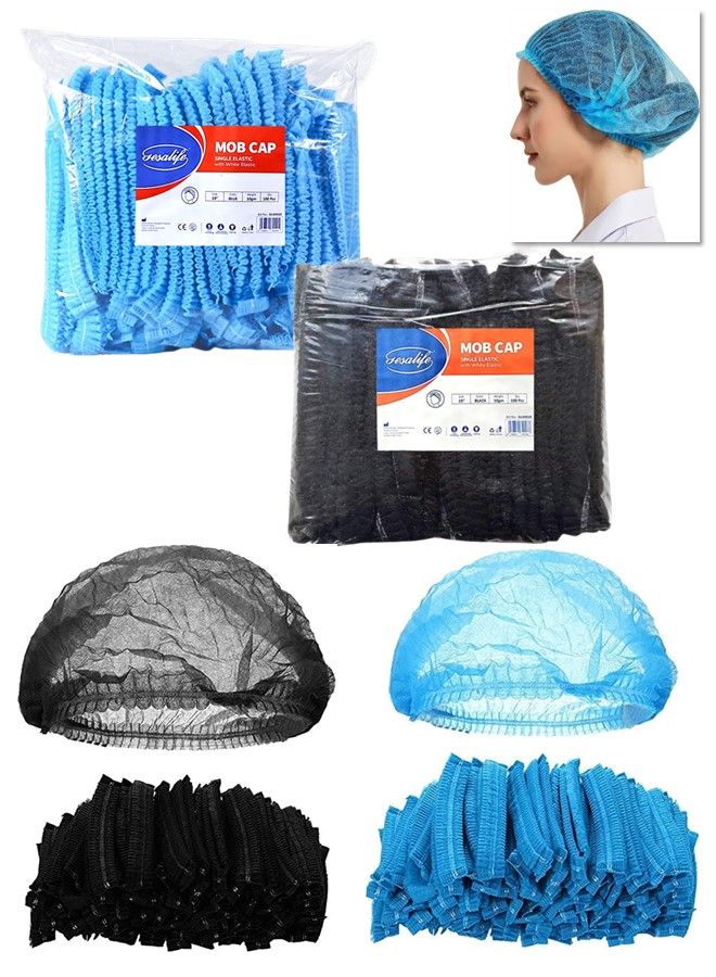 Gesalife 200 Pieces Disposable Shower Caps Non Woven Mob Hair Net 19 Inch Black and Blue Combo - Image 1