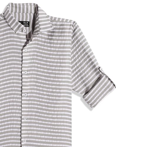 CAVIO Boys Cotton Full Sleeves Striped Pattern Casual Shirt & T-Shirt Grey - Image 2