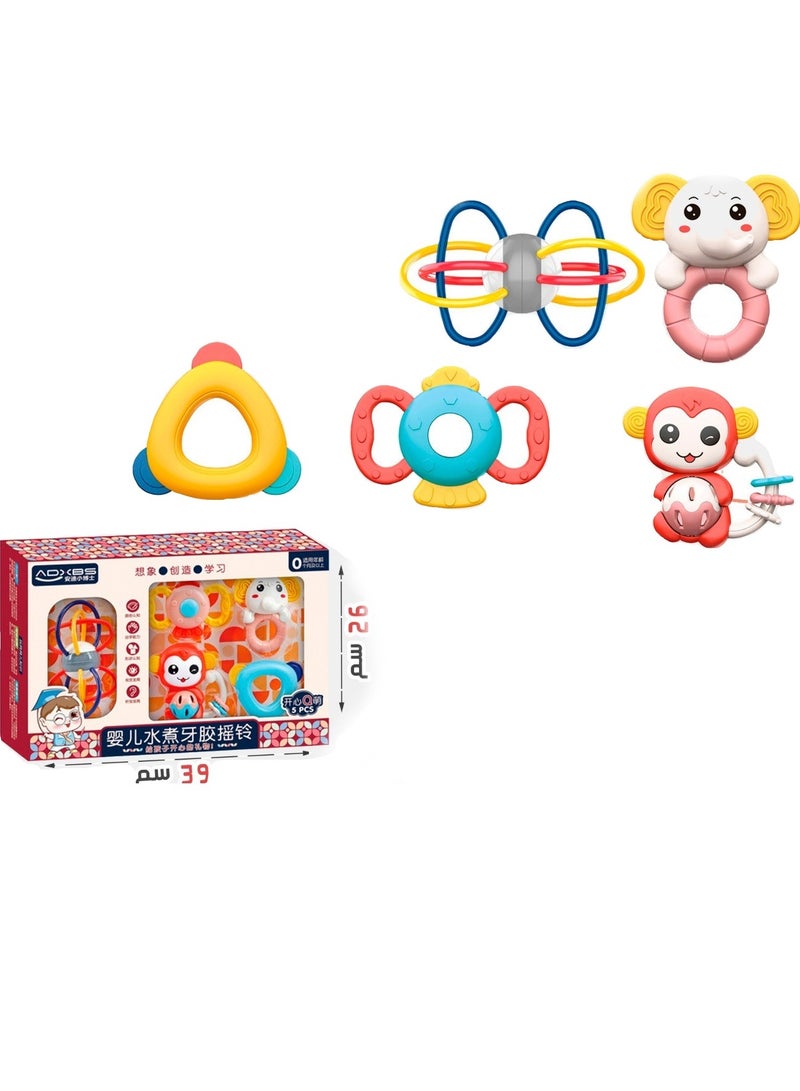 5-Piece Multi-Shaped Baby Rattle Toy Set - Image 1