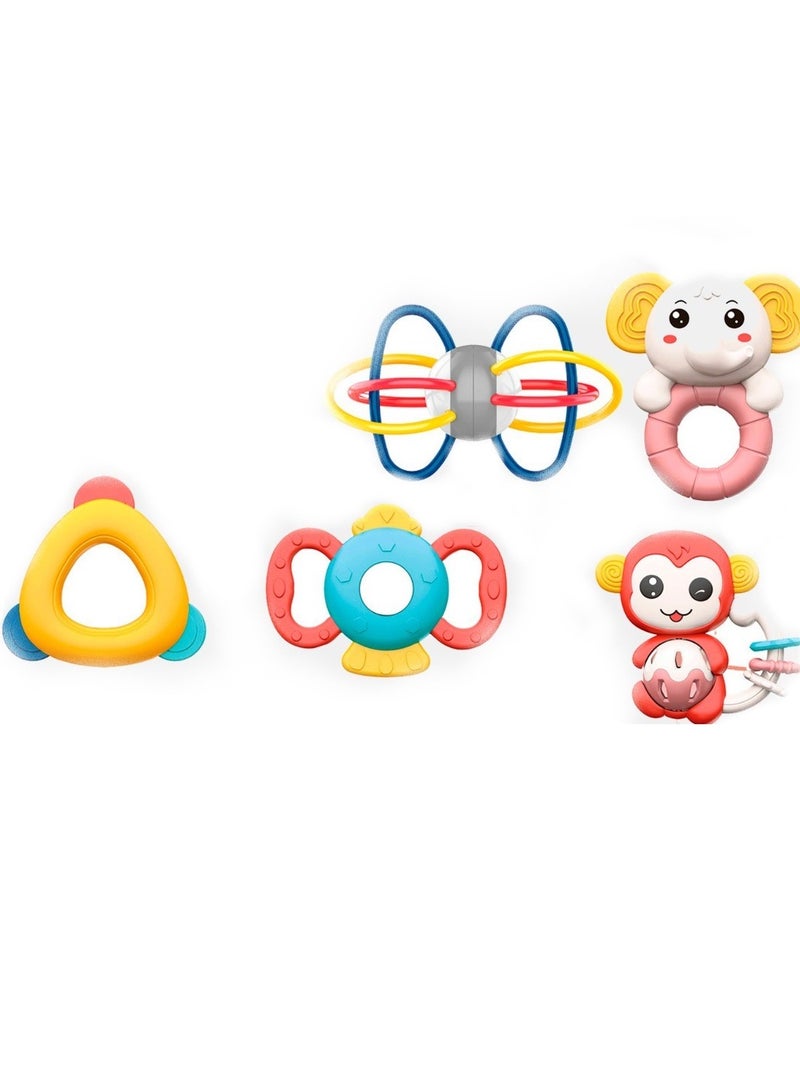 5-Piece Multi-Shaped Baby Rattle Toy Set - Image 2